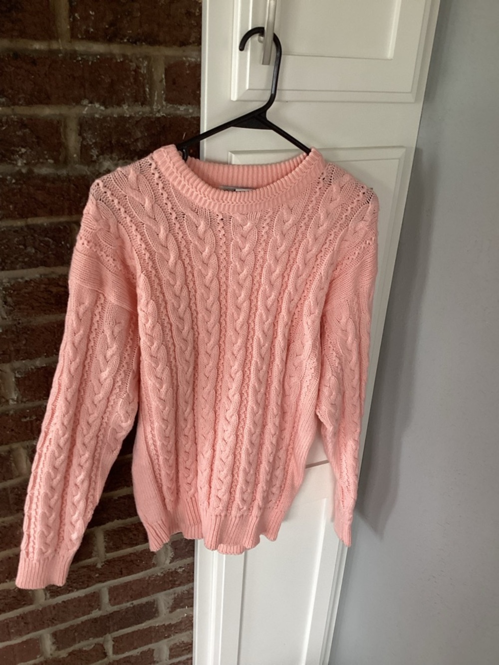 Women's Pink Cable Crewneck Sweater